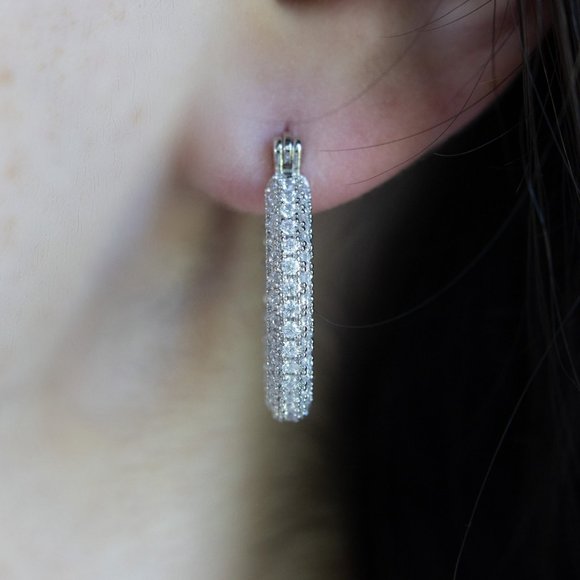 25mm Small Hoop Earrings, Diamond Huggie Earrings, Small Gold Hoop Earrings, - Picture 5 of 5